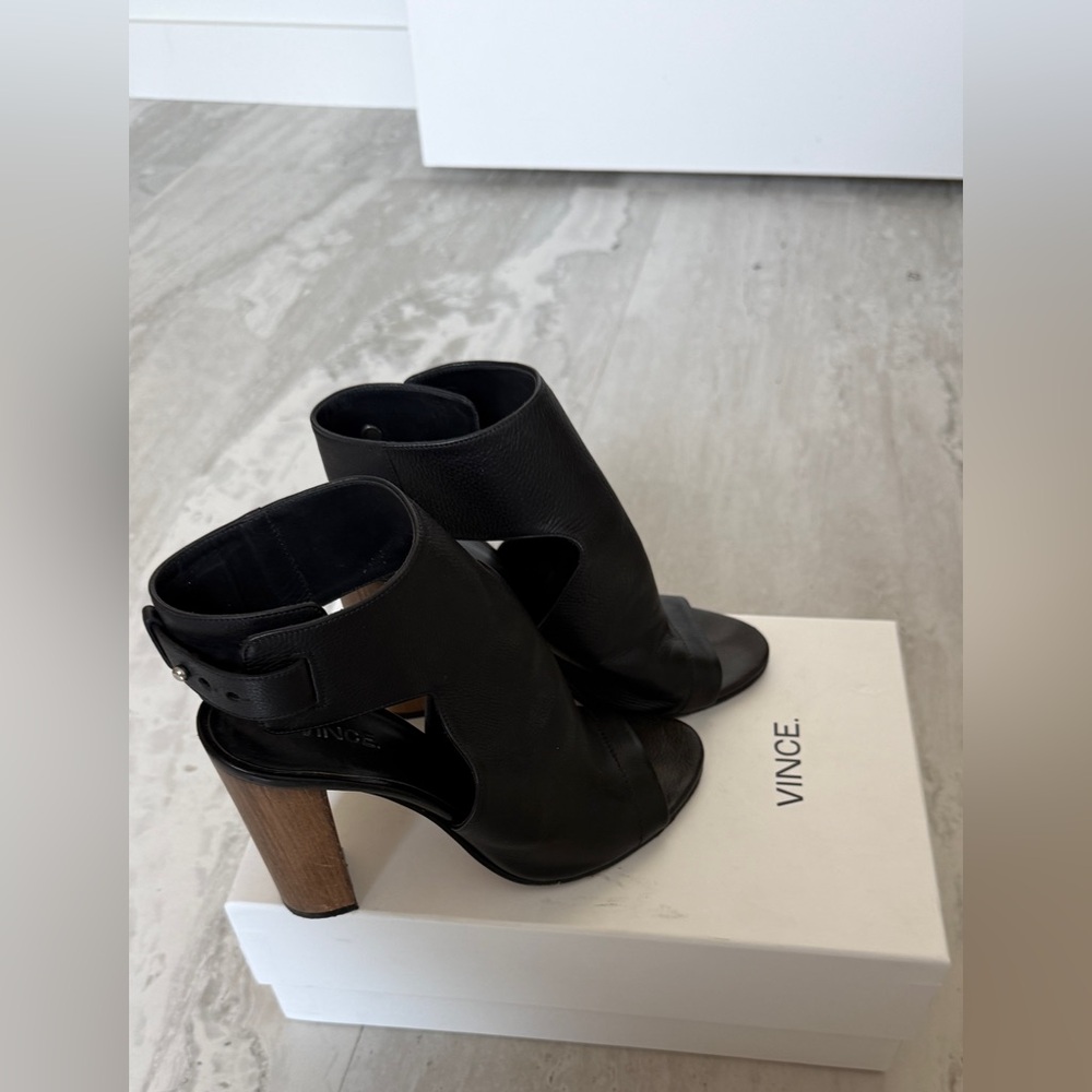 Vince Black and Brown Leather Heeled Sandals